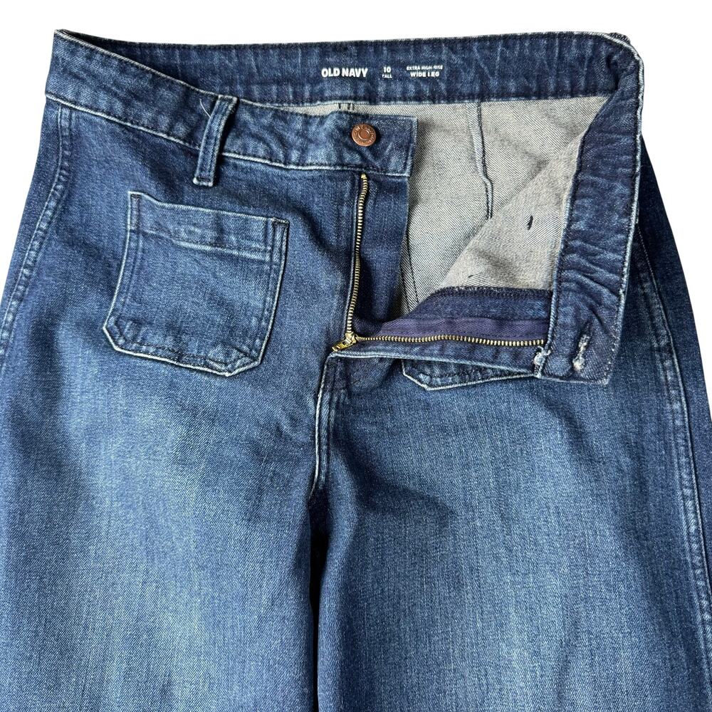 Old Navy Extra High-Waisted Trouser Wide-Leg Jeans Women's Dark Wash Denim - 10L - Picture 4 of 9